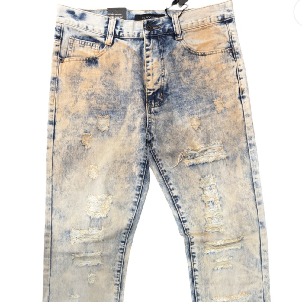 Gray Straight-Leg Jeans with Distressed Finish